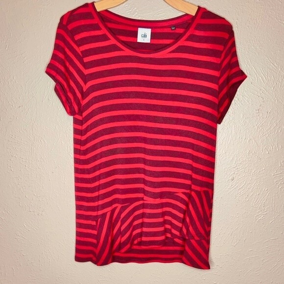 Cabi Sweet Talk Red Striped Peplum Top in Women's Size Small Style# 3631 - Picture 3 of 9